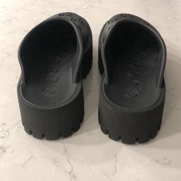 Gucci Platform Perforated GG Sandal Lug Sole Rubber Slides Closed Toe Black - Picture 11 of 16